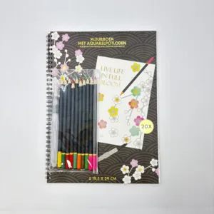 Coloring Book with Watercolor Pencils Crane – Portable DIY Watercolour Coloring Kit for Mindful Relaxation & Artistic Expression